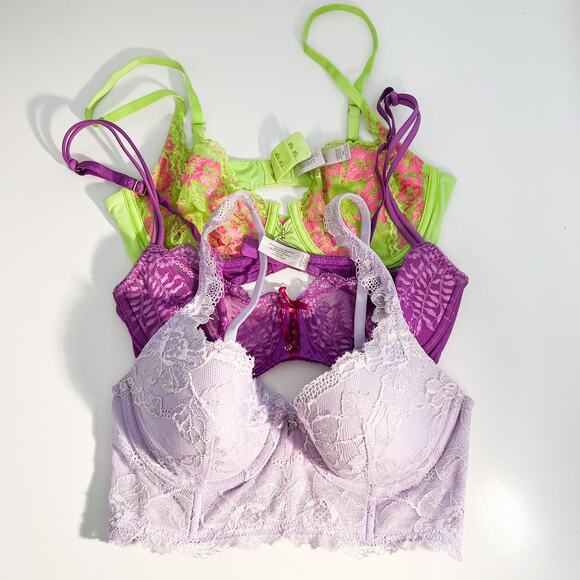 Victoria Secret Lot Bras Womens 34C Lace Sheer Demi Floral Underwire Lot of 3 - Picture 1 of 9